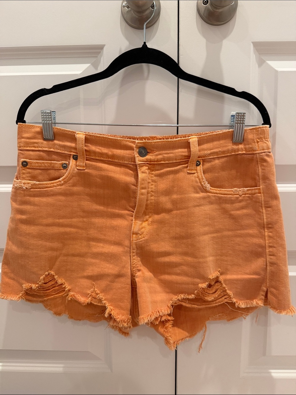 aerie Orange Distressed Jean Shorts